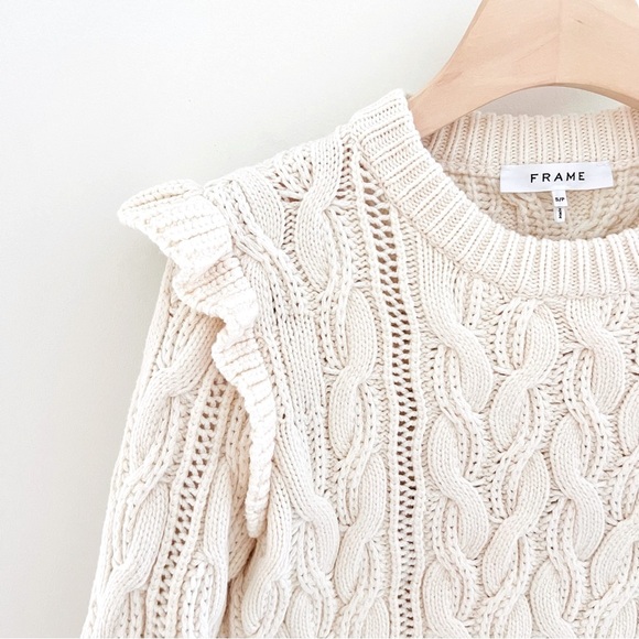 FRAME Sofia Ruffle Cable Knit chunky Sweater off white size Small - Picture 11 of 16